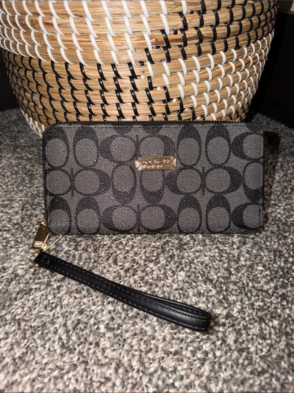Coach Black Signature Zip-Around Wristlet Card Holder